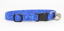 NEW HANDMADE BREAKAWAY SAFETY CAT COLLAR ~ Royal Blue / Curls ~ Cotton