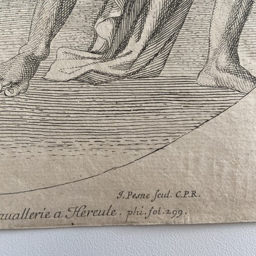 Antique 17th Century Engraving Chiron Teaching Horsemanship to Hercules - Picture 3 of 5