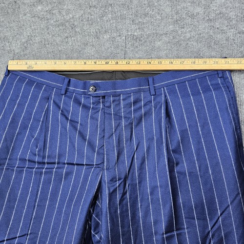 Indochino Hose Herren 42 x 30 blau Nadelstreifen Wolle elegant vorne flach maßgeschneiderter Anzug - Bild 6 von 10