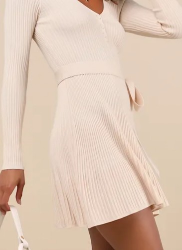 Lulus Cozy Poise Beige Henley Long Sleeve Mini Sweater Dress, Size M - Picture 9 of 11