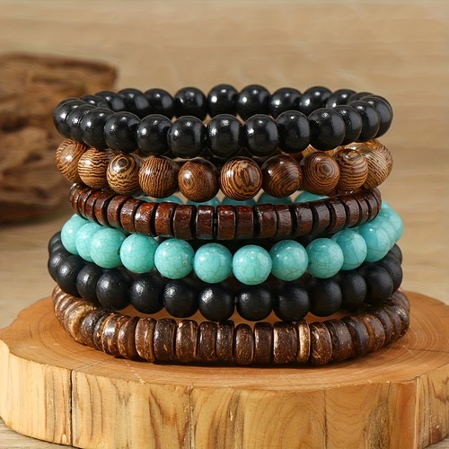 43pcs Set Ethnic Boho Mens Womens Beaded Retro Wooden Wristband Bracelet - Picture 10 of 12