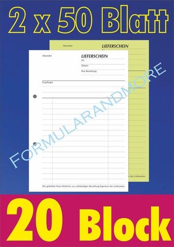 20 Stück LIEFERSCHEINBLOCK,A5, SD, 2 x 50 BLATT,LIEFERSCHEIN, Lieferscheinblöcke - Bild 1 von 5