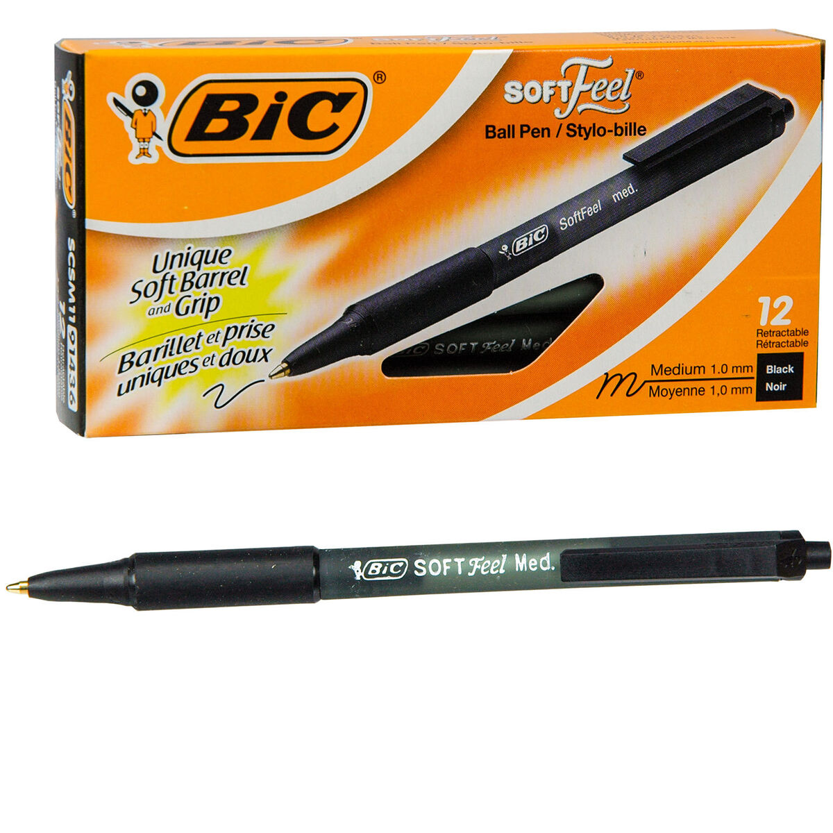 Box Of 12, BIC Soft Feel SCSM11, Black Ink, 1.0 mm Medium Point Ball Pens Box Of 12, BIC Soft Feel SCSM11, Black Ink, 1.0 mm Medium Point Ball Pens