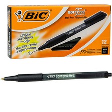 Box Of 12, BIC Soft Feel SCSM11, Black Ink, 1.0 mm Medium Point Ball Pens