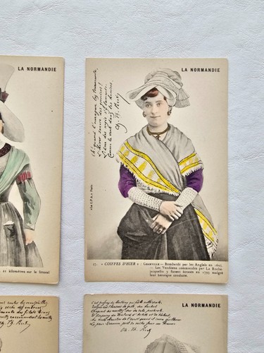 French Normandy Ethnic Costume Postcards Lot of 6 Hand Colored Vintage Unposted - Picture 4 of 9