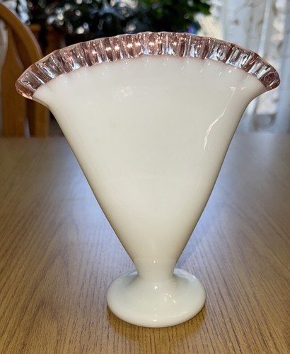 Vintage 1940er Fenton Rose Crest Fächer Vase 7,25" - Bild 4 von 8