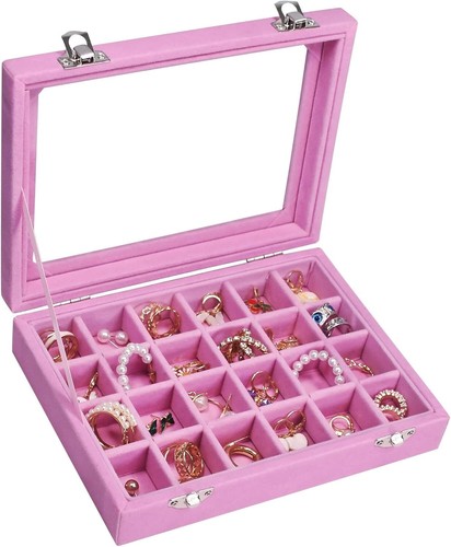 Velvet Jewelry Box 24 Grid Jewelry Ring Display Organiser Box Tray Holder Earrin - Picture 7 of 12