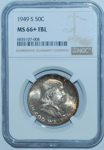 1949 S NGC MS66+FBL Full Bell Lines Franklin Half Dollar Mint Set Toned