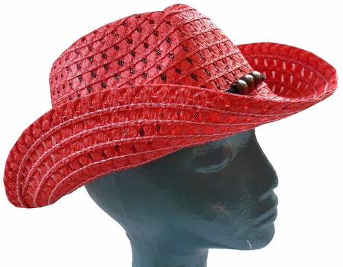 Cappello di paglia cowboy bambino taglia 52-53, rosa rosso viola nero, cappello estivo costume carnevale - Foto 5 di 14