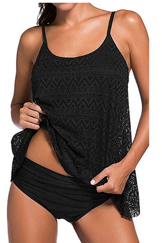 T18) SET TANKINI DONNA POLPO TAGLIE TAGLIE NERO GRIGIO NUOVO TAGLIA 34 - 54 - Foto 2 di 13