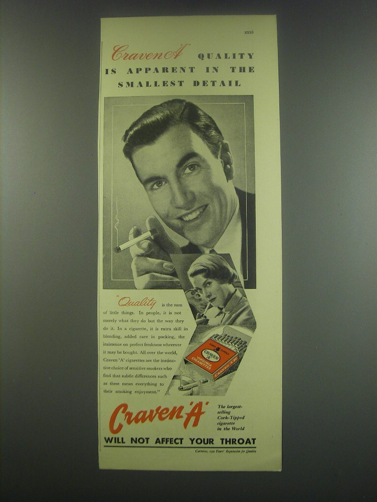 1949 Craven A Cigarettes Ad - quality is apparent in the smallest detail