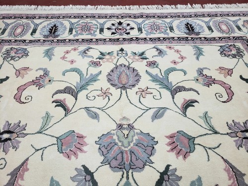 Ivory & Teal Indian Rug 9x12 Oriental Carpet 9x12 Soft Wool Handmade Living Room - Picture 3 of 12