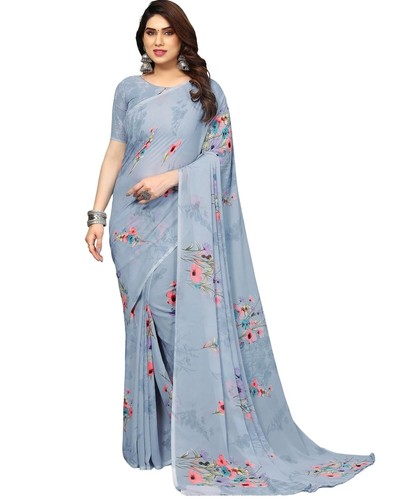 Sari de geoegette con estampado floral de georgette con pieza de blusa sin costuras - Imagen 10 de 88