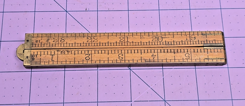 Vintage LUFKIN n. 771 righello pieghevole da falegname rilegato in ottone 24" in legno di bosso - Foto 3 di 7