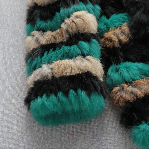 Cappotto soprabito donna girocollo vera pelliccia di coniglio medio lungo manica 3/4 righe caldo - Foto 17 di 20