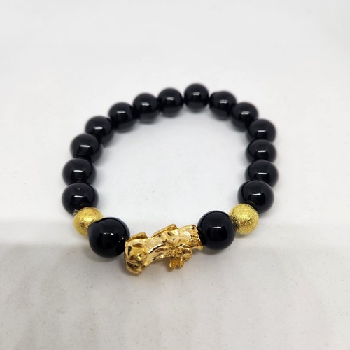 Drachen Perlen Armband schwarz gold dehnbar in Box - Bild 1 von 7