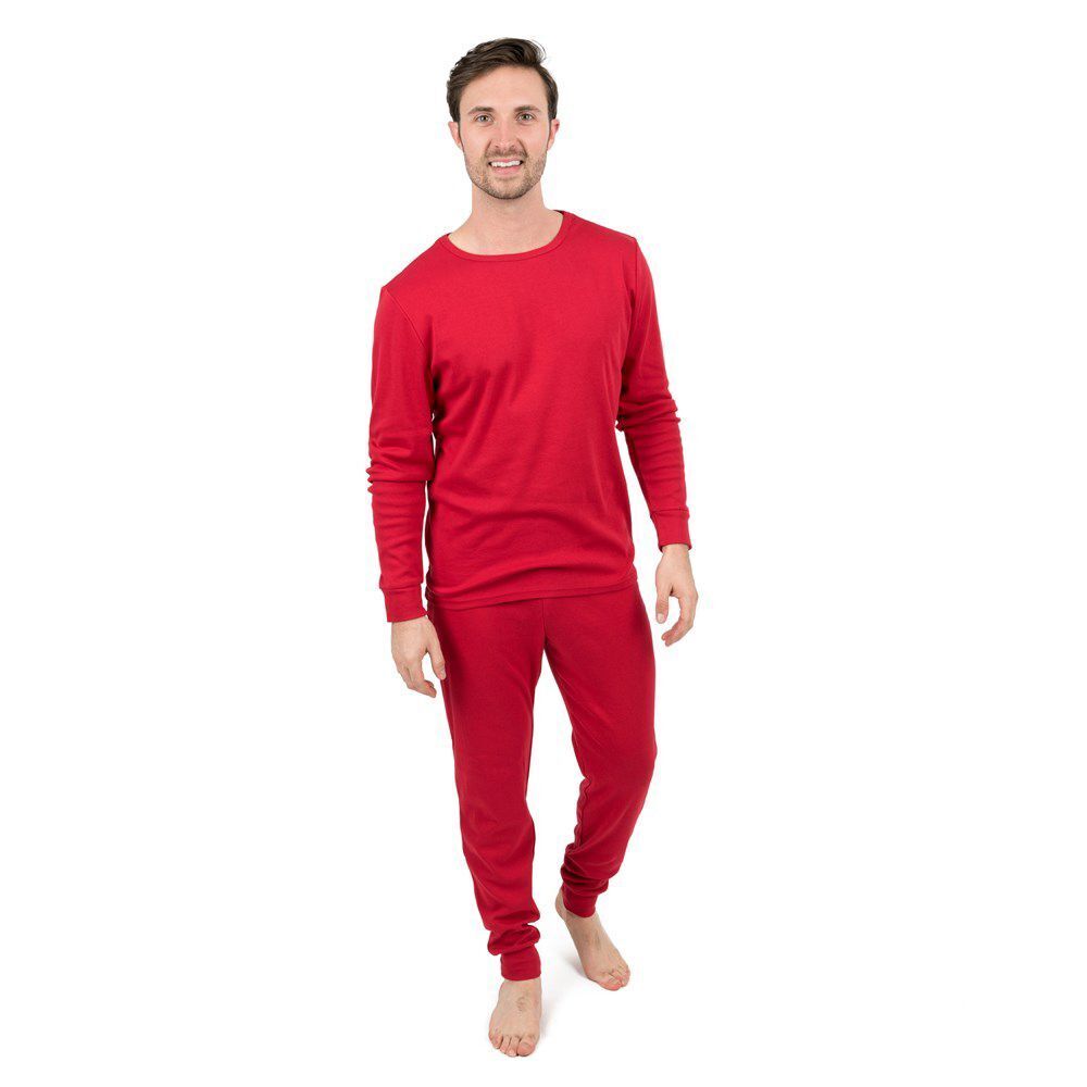 Leveret Mens Two Piece Cotton Pajamas Solid Red XXL