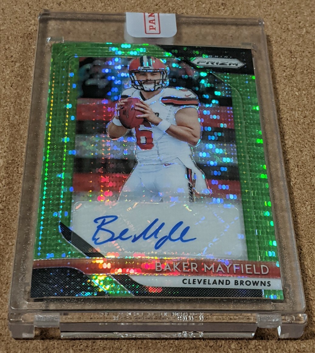 2018 PRIZM 🏈 BAKER MAYFIELD NEON GREEN PULSAR ROOKIE AUTO BROWNS BUCCS RC SP 🔥