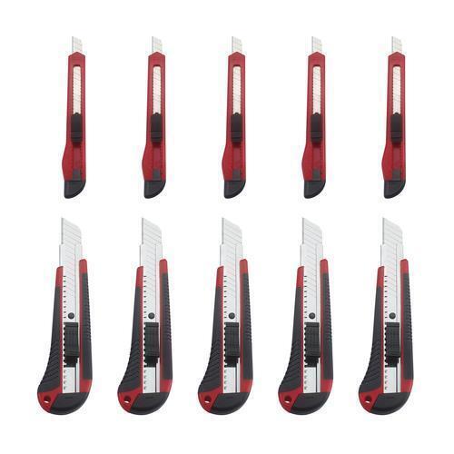 Retractable Locking Snap-Off Fixed Blade Knife 10 Piece Set - (5) 9mm & (5) 18mm - Picture 1 of 10