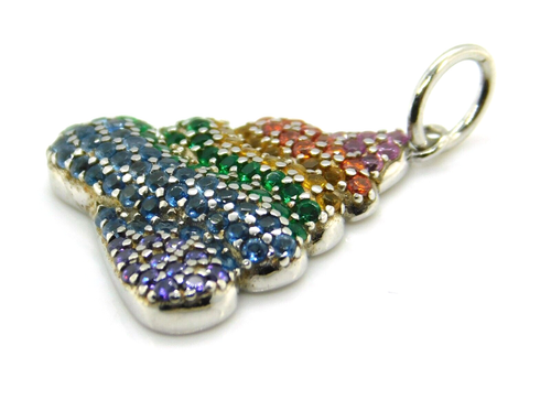 S925 Sterling Silver Colorful Rainbow Stones Poop Pendant - Picture 3 of 6