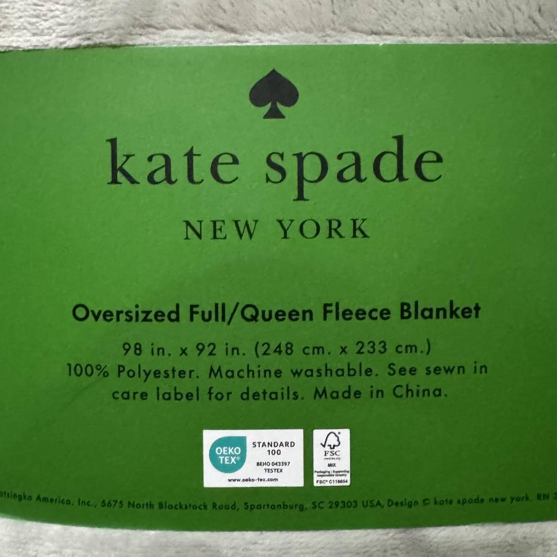Kate Spade Queen Full Light Gray Grey Fleece Throw Blanket