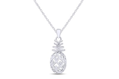 Trim Pineapple Pendant 18'' Necklace 14K White Gold Plated Silver