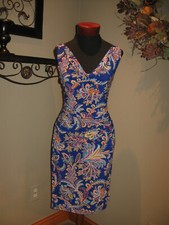Lauren Ralph Lauren Print Sheath Draped Neck Dress Size 2