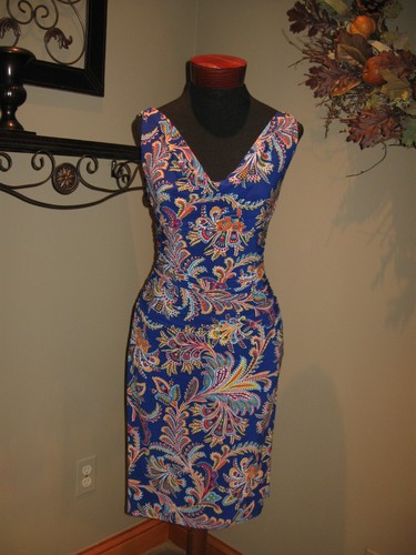 Lauren Ralph Lauren Print Sheath Draped Neck Dress Size 2 - Picture 1 of 6