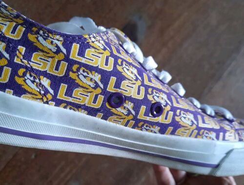 Zapatos de lona Row One LSU Tigers con logotipo talla 7,5 para hombre, mujer 9 usados en excelente estado - Imagen 2 de 5