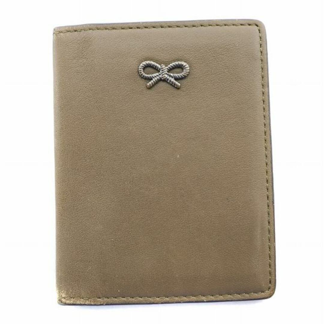 ANYA HINDMARCH Card Case Holder Leather Ribbon Decor Greige ANYA HINDMARCH Card Case Holder Leather Ribbon Decor Greige