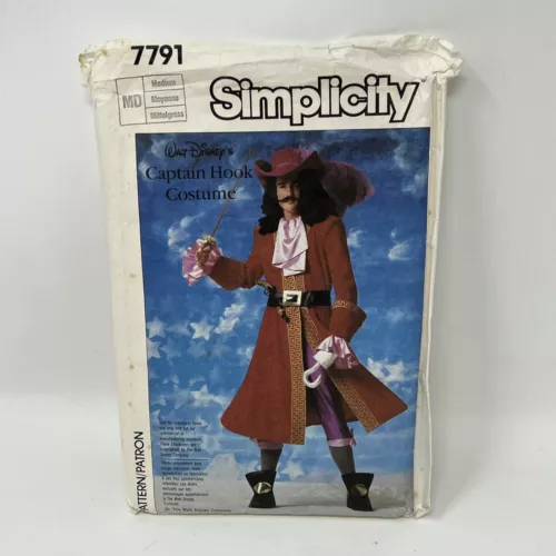 Vintage Sewing Pattern Simplicity 7791 Captain Hook Costume Adult Medium UNCUT