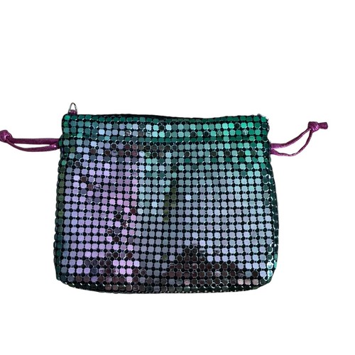 AQUA Metallic Drawstring Pouch Multicolor Metal Sequin Small Purse Disco - Picture 4 of 15