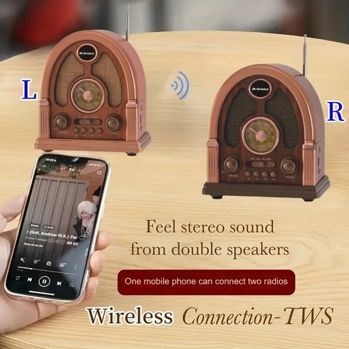 【NEW】CATHEDRAL RETRO MULTI-FUNCTIONAL TABLETOP RADIO WIRELESS SPEAKER (BROWN) - Picture 12 of 14
