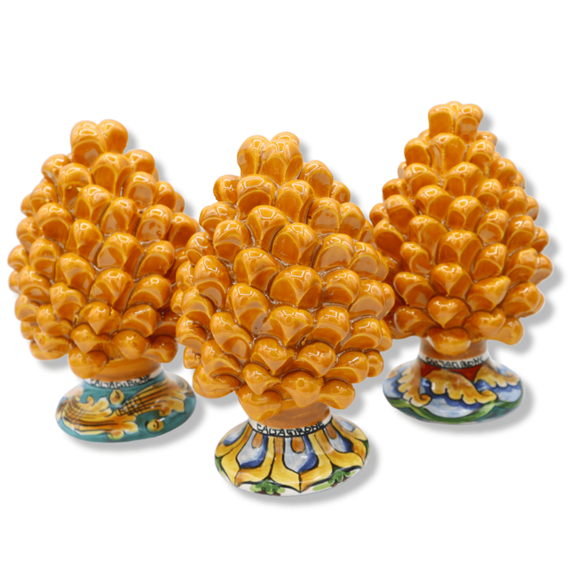 Pigna siciliana Caltagirone altezza 15cm Colore Arancione con gambo decorato - Pigna siciliana Caltagirone altezza 15cm Colore Arancione con gambo decorato -