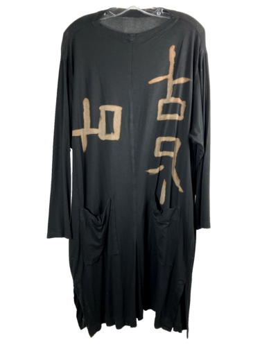 M Moyuru Kleid schwarz mit Figuren 2 Taschen Lagenlook