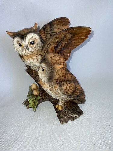 Homco Great Horned Owl Pair on Branch Figurine Home Interiors Porcelain 1404 - Picture 3 of 6