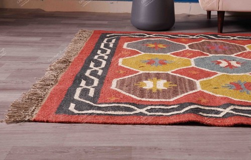 Indian Hand Woven Natural Fiber Wool Jute Modern Flatweave Kilim Jute Area Rugs - Picture 7 of 8