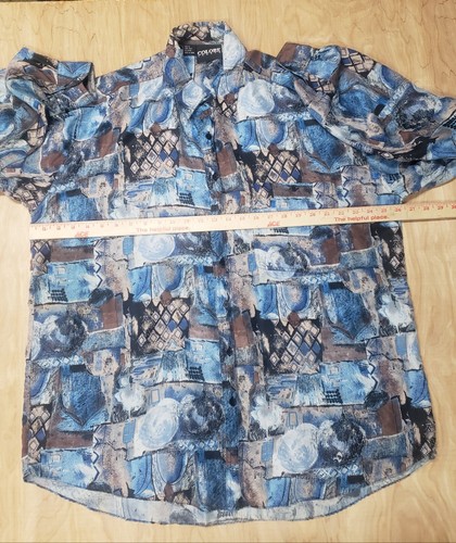 Vtg Colore Italia 100% Silk Shirt Abstract Button Down Lightweight XL Longsleeve - Picture 7 of 10