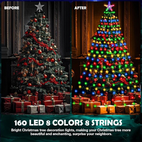 Stringa Luci Cascata Albero di Natale 160LED Cambia Colore fr Decorazione Casa Festa - Foto 6 di 11