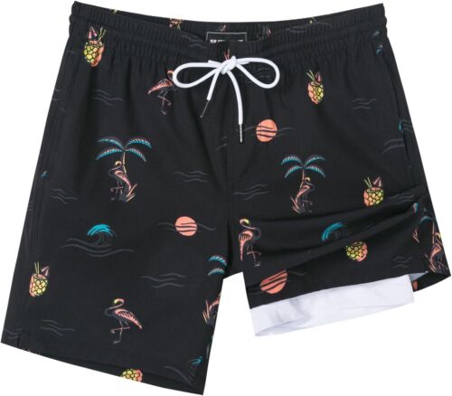 Mens Swim Trunks with Compression Liner Quick Dry Swim Shorts 7" Trunks - Picture 16 of 45