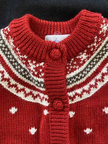 Jacadi (Paris) Vintage Red/White Wool Blend Fair Isle Tassel Hem Sweater-6Mos - Picture 2 of 9