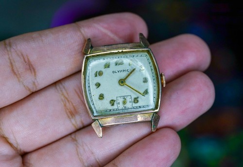 Reloj Olympic Watch co. Inc 7 Joyas Automático Chapado en Oro Rosa, no funciona. - Imagen 1 de 10