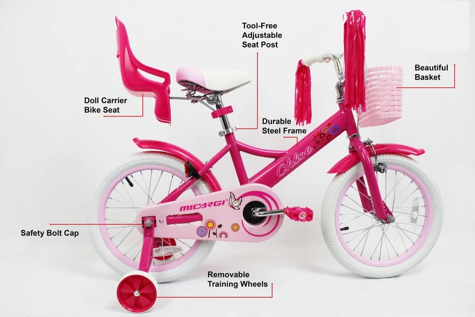 16-дюймовый детский велосипед для девочек 4 5 6 7 лет с ручным тормозом 16 дюймов Barbie Pink Princess - Изображение 2 из 4