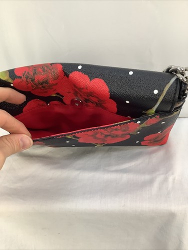 dana buchman Mini Crossbody Purse Multi Compartments Chain NWOT black w roses - Picture 4 of 13