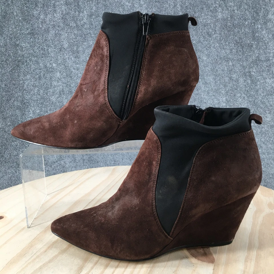 Bella Vita Boots Womens 9 Wide Deryn Side Zip Ankle Booties Wedge Brown Leather - Imagem 2 de 4