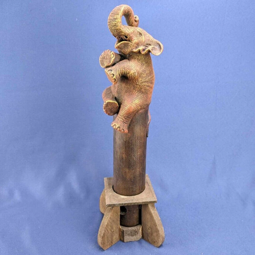 Vintage handgefertigtes geriffeltes Elefant Räuchergefäß aus Holz mit Ständer - Bild 1 von 9