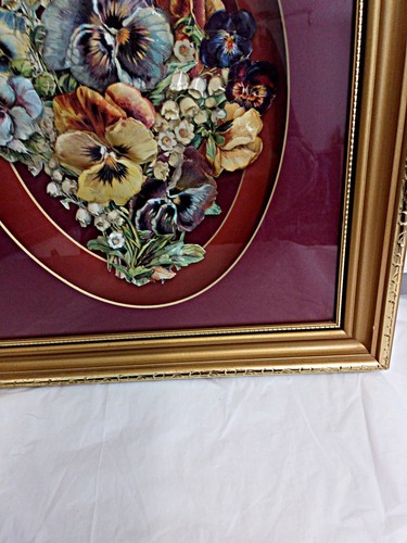 Floral Ceramic 3D Shadow Box Art Decoupage Vintage Wooden Gold/Glass Framed - Picture 6 of 7
