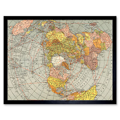 Karte Matthews-Northrup 1943 Welt Polar Azimutale Projektion Kunst gerahmt 12x16