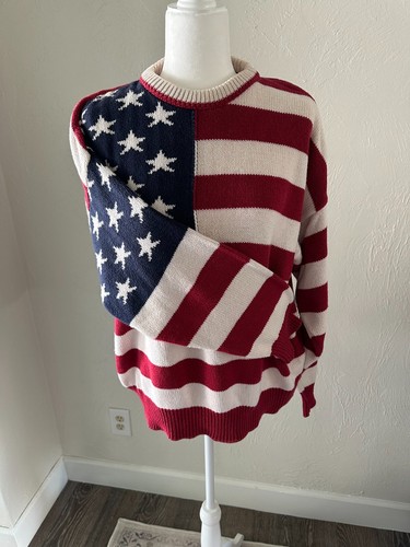 Vintage 80s Structure Sweater Sz Medium Flag Patriotic Preppy 4th of July - Picture 4 of 9