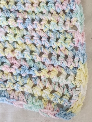 Pastel Crocheted Baby Afghan Green Blue Yellow Pink 40”x 30” Throw Blanket - Picture 3 of 8